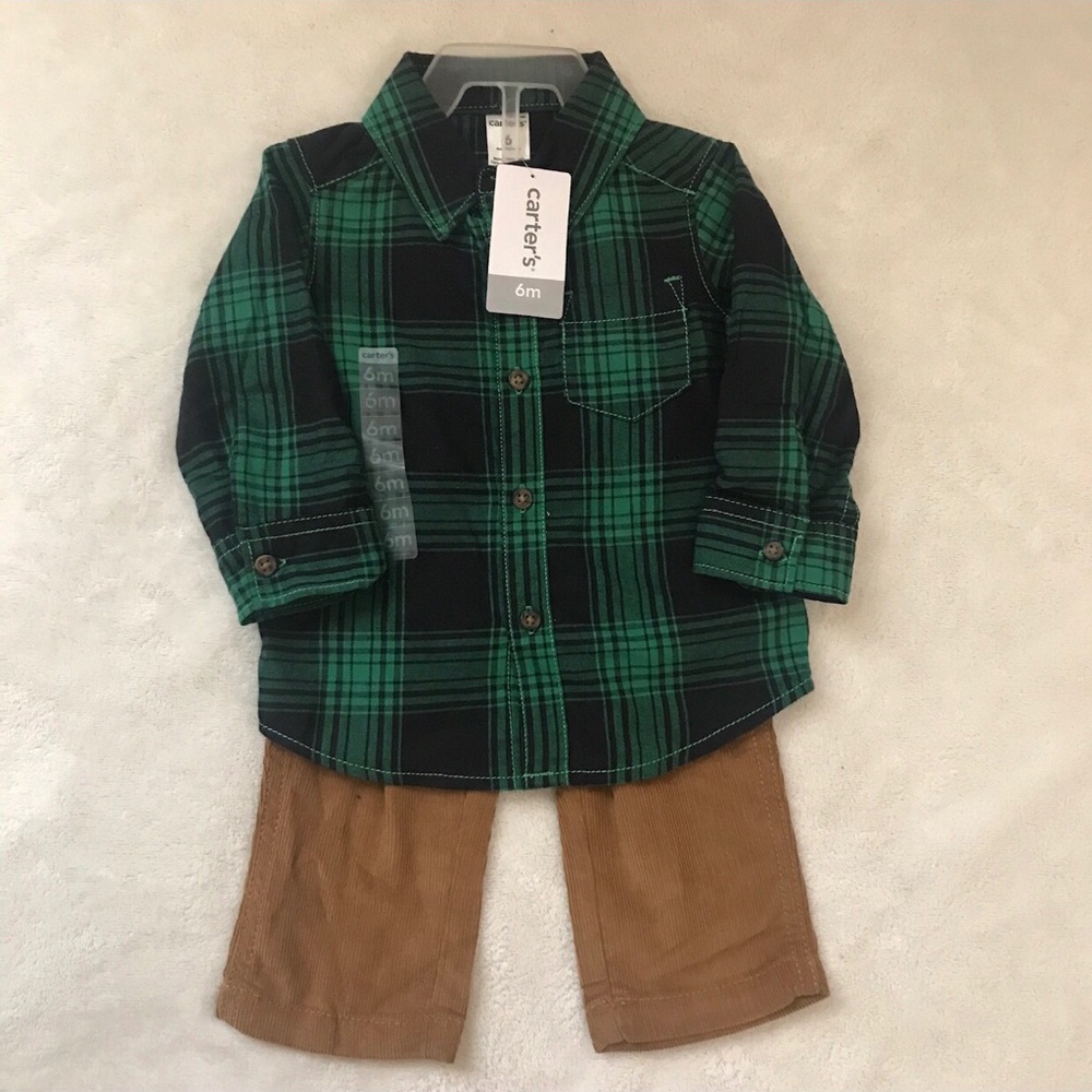Carters Green Flannel And Corduroy Pants Set NWT